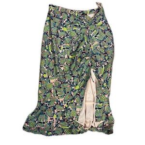 SALONI Women's Silk Tropical Print Ruched Slit Skirt- Size‎ 8